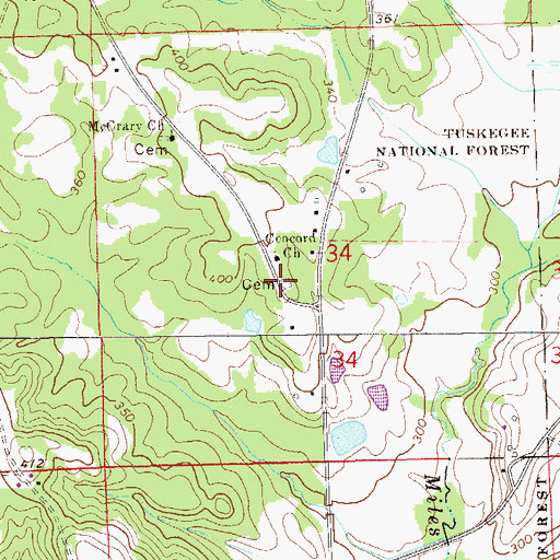 Topographic Map of Concord Cemetery, AL