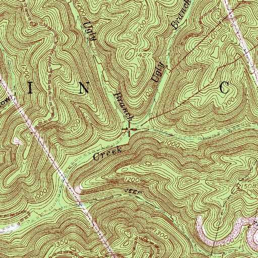 Topographic Map of Ugly Branch, WV