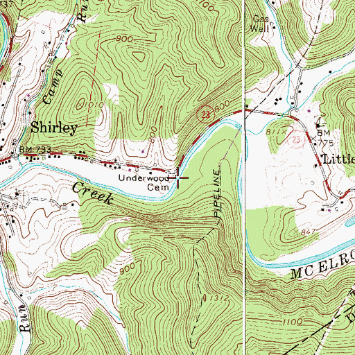 Topographic Map of Underwood Cemetery, WV