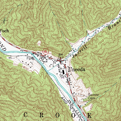 Topographic Map of Uneeda, WV