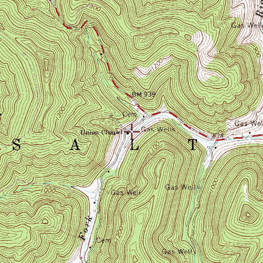 Topographic Map of Union Chapel, WV