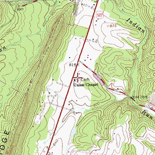 Topographic Map of Union Chapel United Methodist Church, WV
