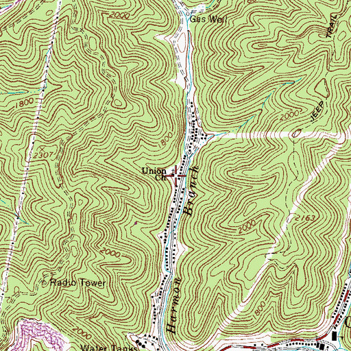 Topographic Map of Union Church, WV