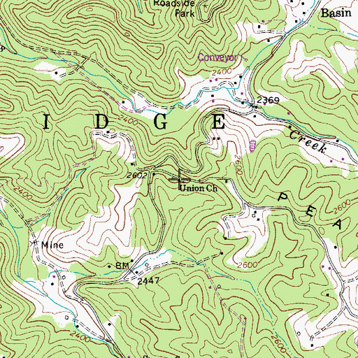 Topographic Map of Union Church, WV