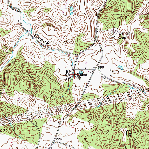 Topographic Map of Union Church, WV