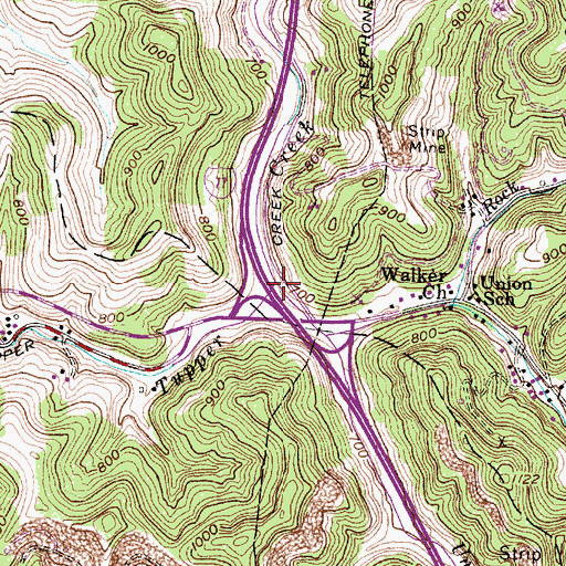 Topographic Map of Union Fork, WV