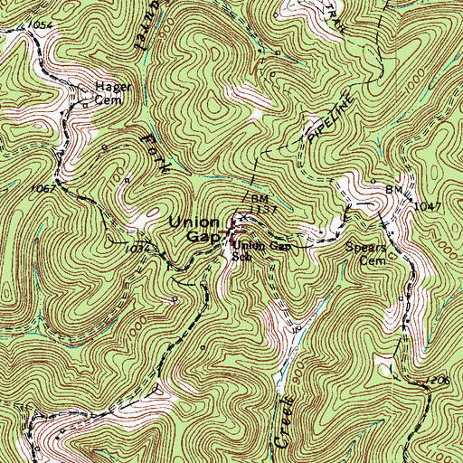 Topographic Map of Union Gap, WV