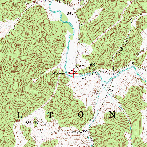 Topographic Map of Union Mission Church, WV