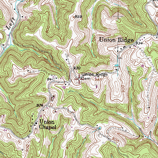 Topographic Map of Union Ridge Cemetery, WV