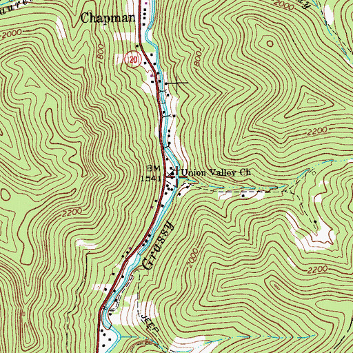Topographic Map of Union Valley Church, WV