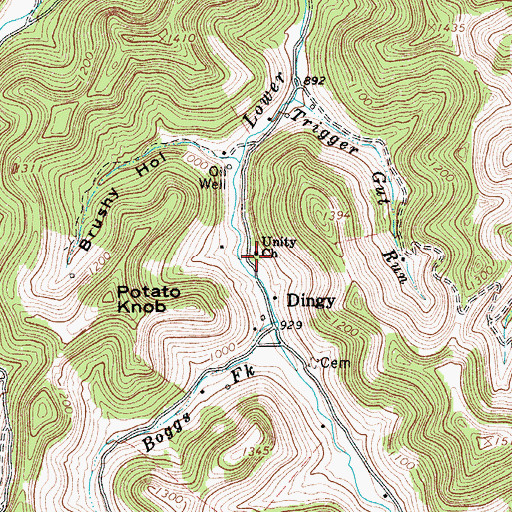 Topographic Map of Unity Church, WV