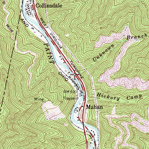 Topographic Map of Unknown Branch, WV