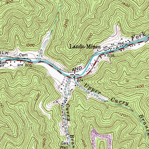 Topographic Map of Upper Curry Branch, WV