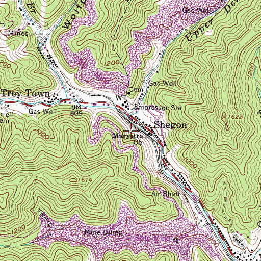 Topographic Map of Upper Dempsey Branch, WV