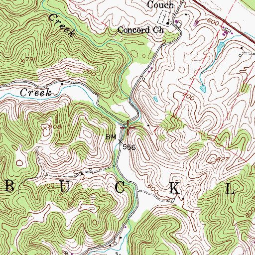 Topographic Map of Upper Fivemile Creek, WV