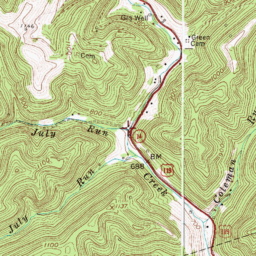 Topographic Map of Upper July Run, WV