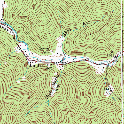 Topographic Map of Upper Mudlick Run, WV