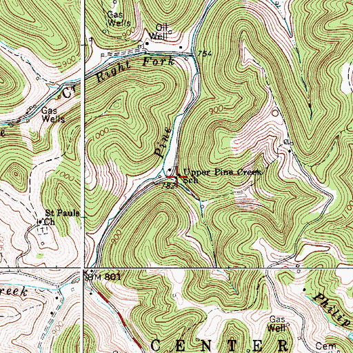 Topographic Map of Upper Pine Creek School (historical), WV