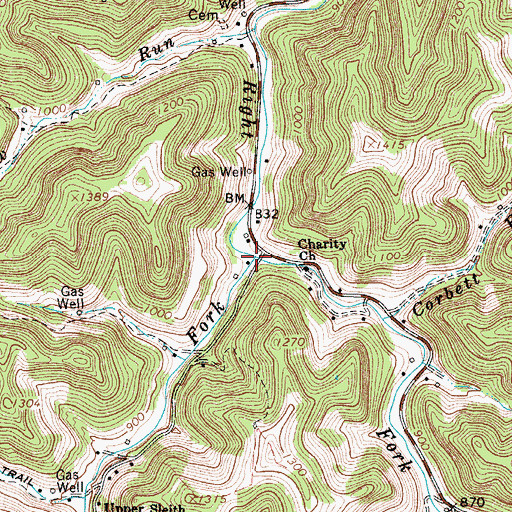 Topographic Map of Upper Sleith Fork, WV