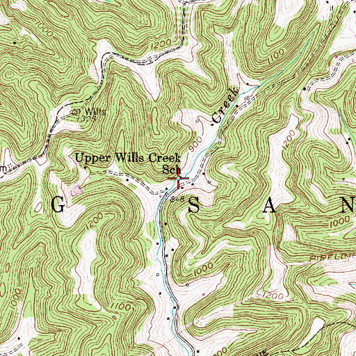 Topographic Map of Upper Wills Creek School (historical), WV