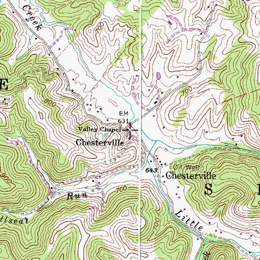 Topographic Map of Valley Chapel, WV