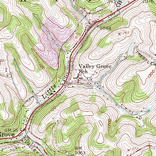 Topographic Map of Valley Grove School (historical), WV