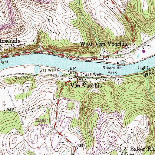Topographic Map of Van Voorhis, WV