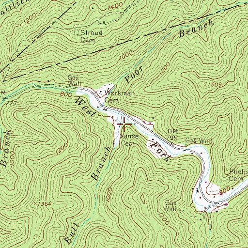 Topographic Map of Vance Cemetery, WV