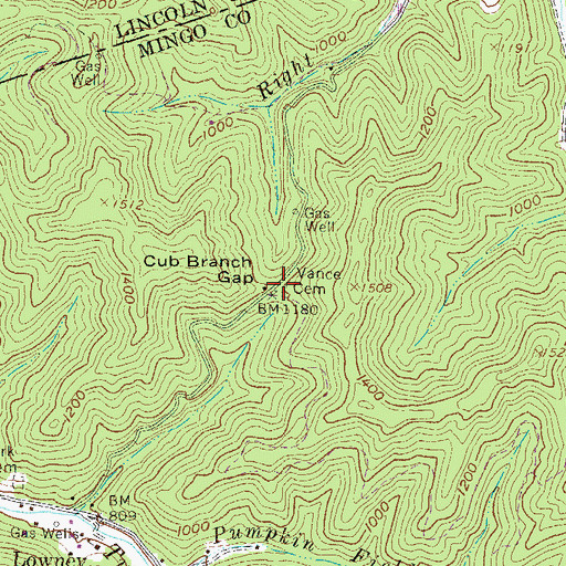 Topographic Map of Vance Cemetery, WV