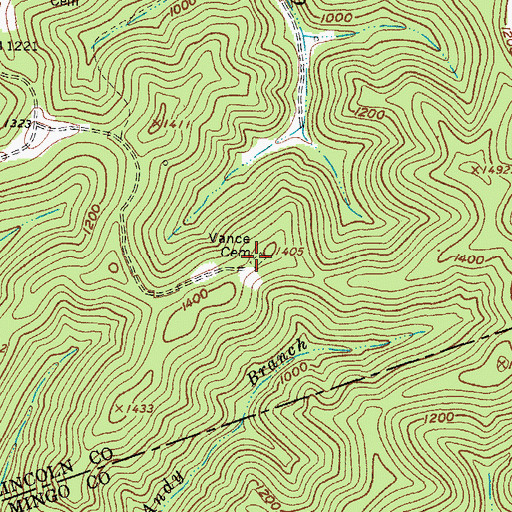 Topographic Map of Vance Cemetery, WV