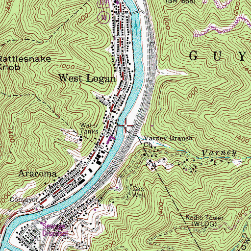 Topographic Map of Varney Branch, WV