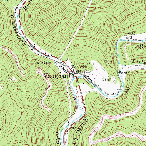 Topographic Map of Vaughan, WV