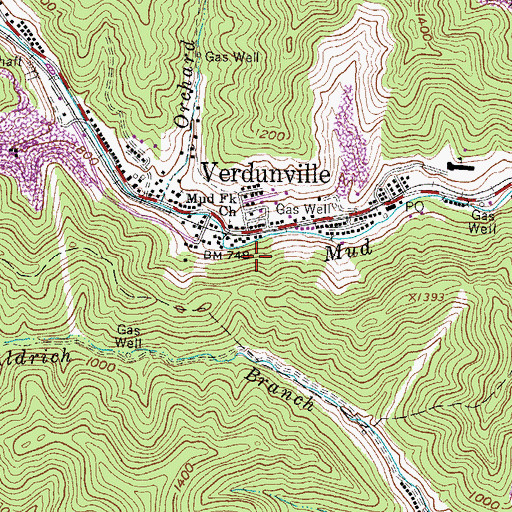 Topographic Map of Verdunville, WV