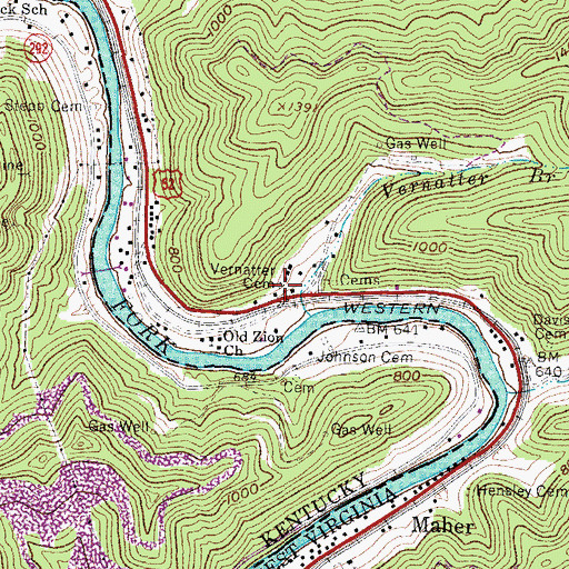 Topographic Map of Vernatter Cemetery, WV