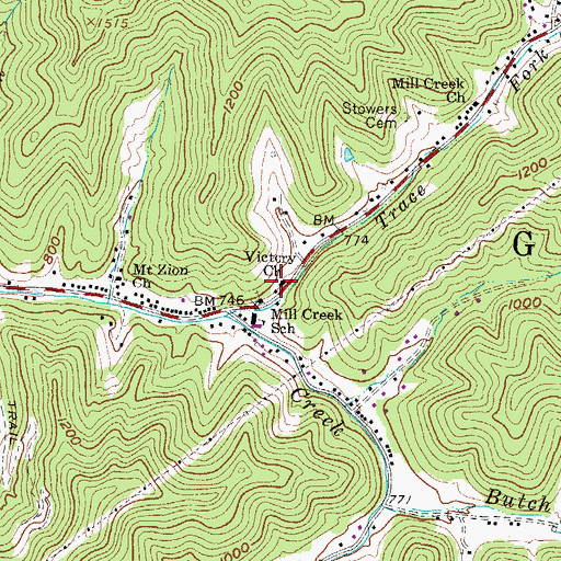 Topographic Map of Victory Church, WV