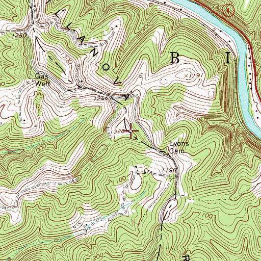 Topographic Map of Villanova Ridge, WV