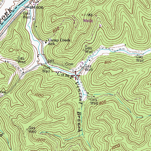 Topographic Map of Vincent Branch, WV