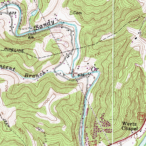 Topographic Map of Vincent Branch, WV