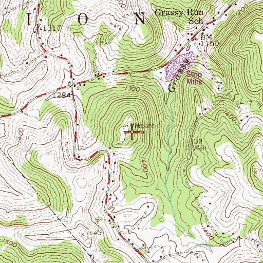 Topographic Map of Vincent Cemetery, WV