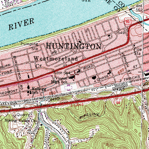 Topographic Map of Vinson High School (historical), WV