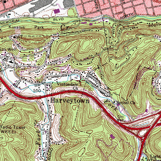 Topographic Map of Vintondale Church, WV
