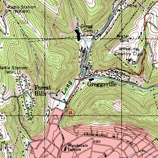 Topographic Map of Waddles Run, WV