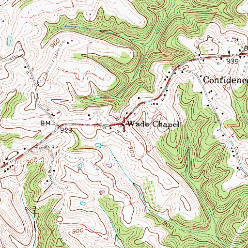 Topographic Map of Wade Chapel, WV