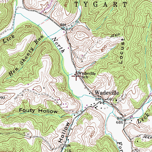 Topographic Map of Wadeville School (historical), WV