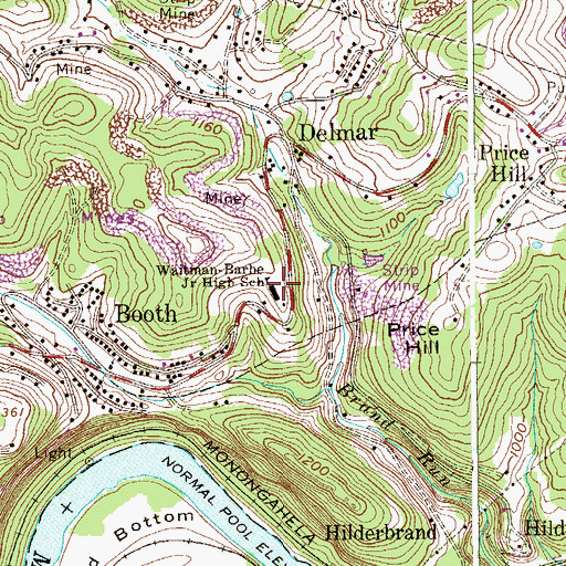 Topographic Map of Waitman-Barbe Junior High School (historical), WV