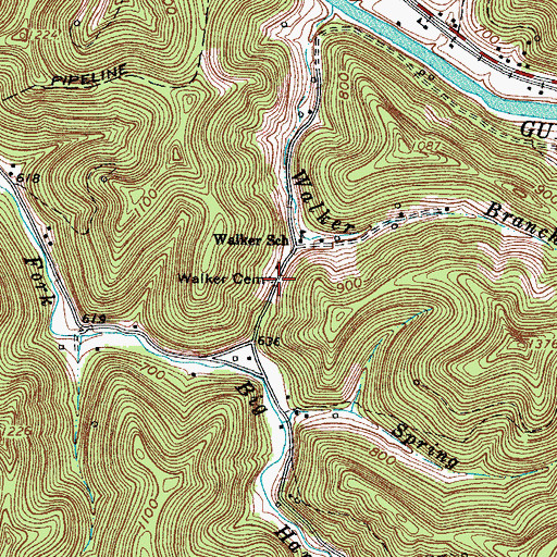 Topographic Map of Walker Cemetery, WV