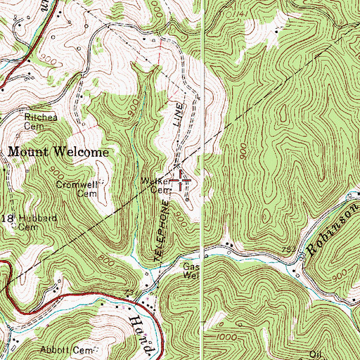 Topographic Map of Walker Cemetery, WV