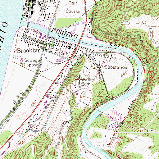 Topographic Map of Walker Cemetery, WV