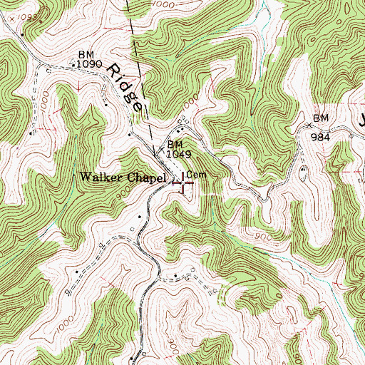 Topographic Map of Walker Chapel, WV