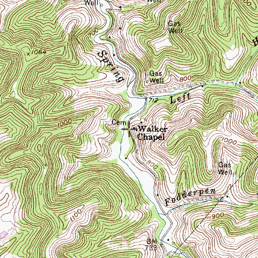 Topographic Map of Walker Chapel, WV